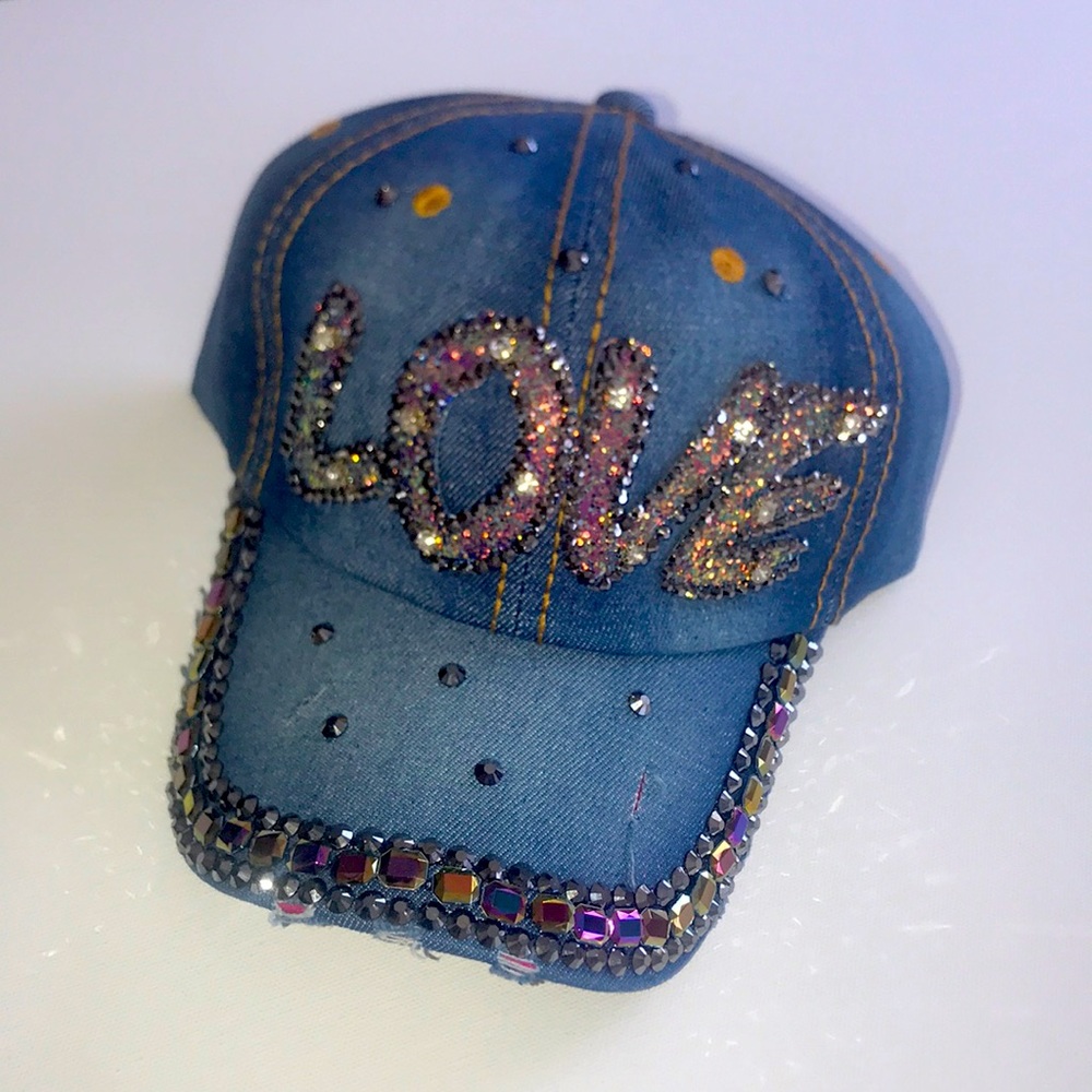 Faded Jean Love hat with rin-stones
